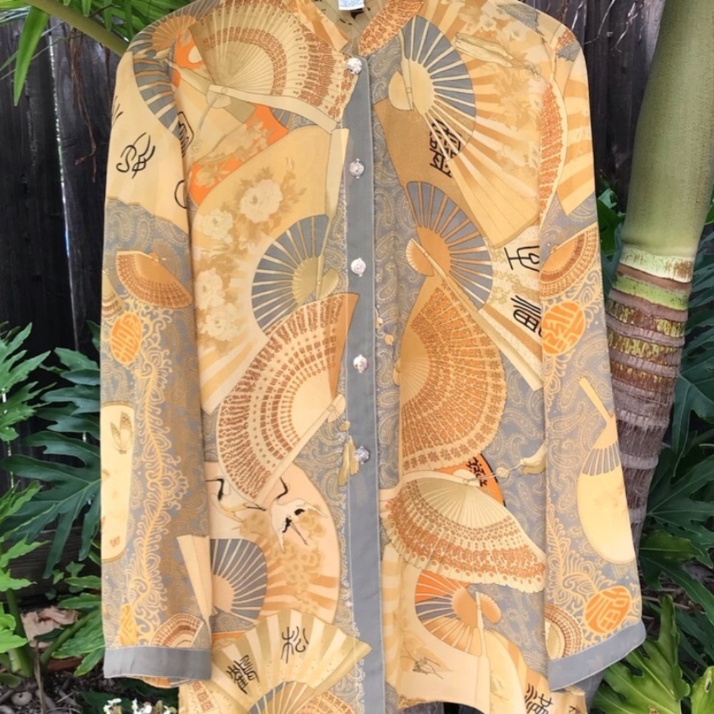 Citron Santa Monica Silk Asian Design Boho Blouse/Jacket - Picture 8 of 10